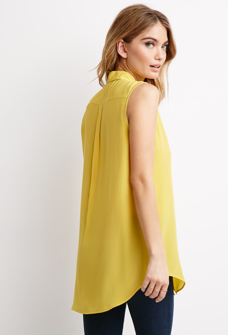 Lyst - Forever 21 Contemporary Sleeveless Silk Shirt in Yellow