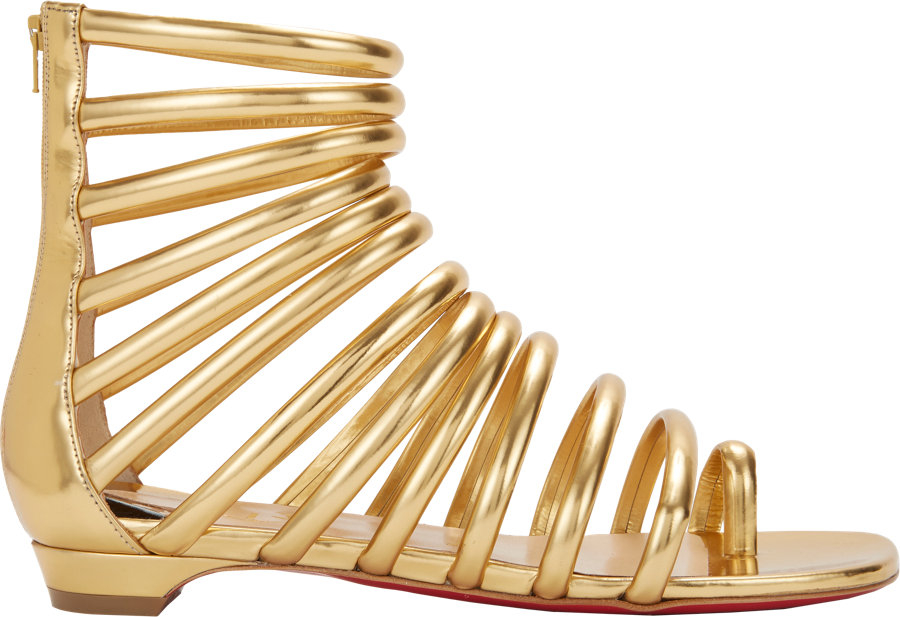 christian louboutin gold strappy flat sandals