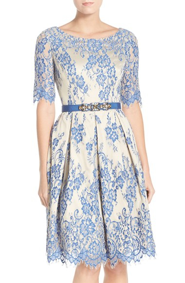 Lyst - Eliza J Lace Fit & Flare Dress in Blue