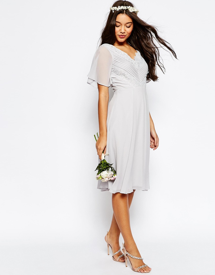  Asos  Pleated Midi Dress  in Gray  Lyst