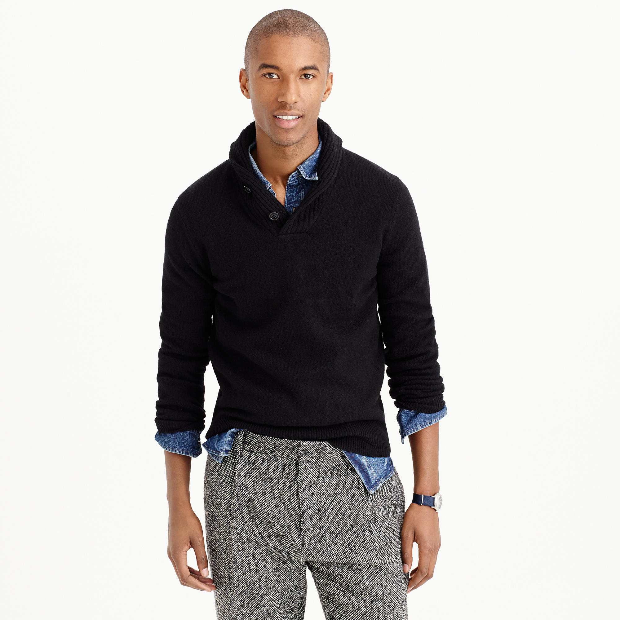 mens shawl collar sweater black