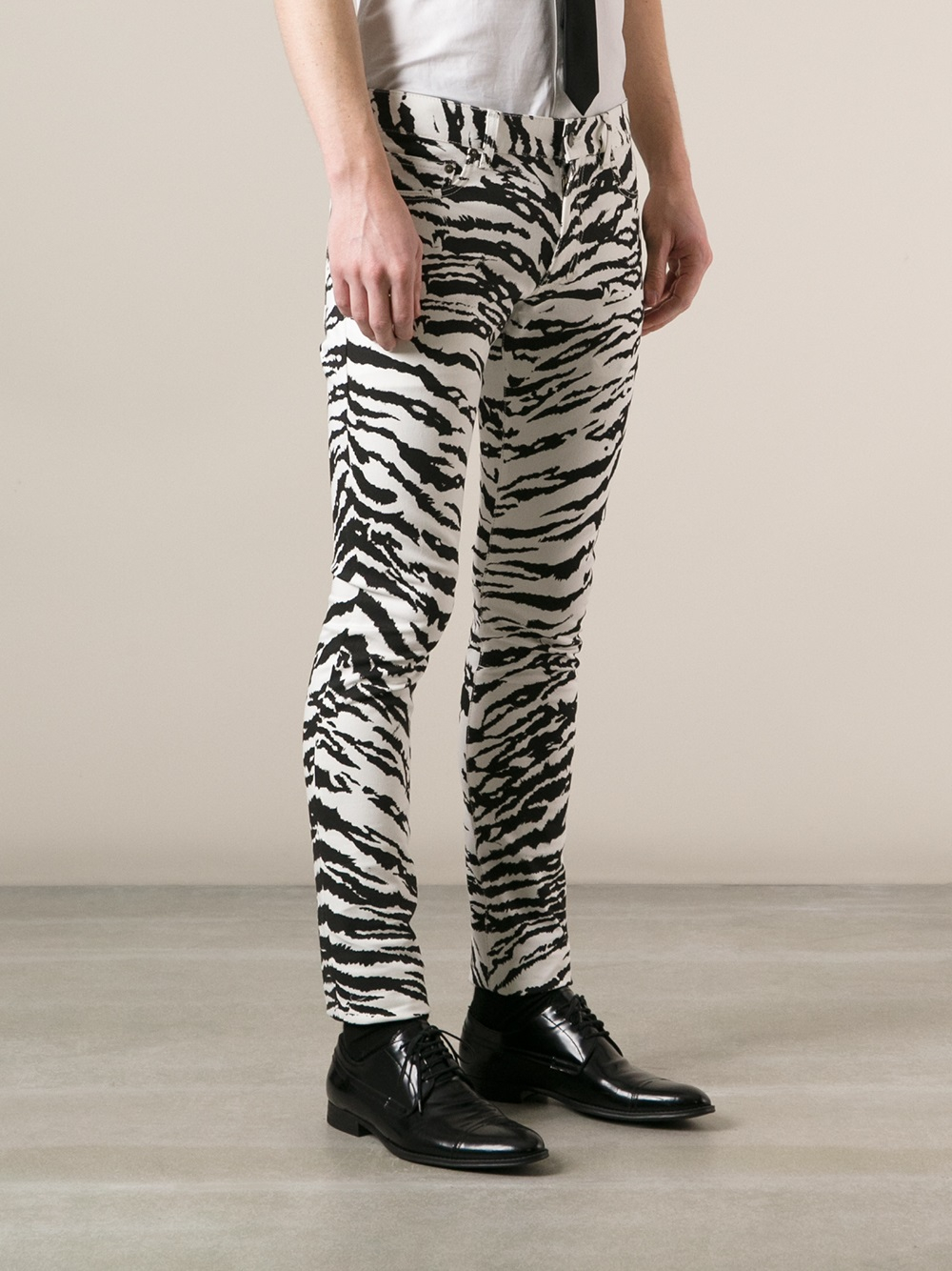 Saint Laurent Zebra Print Skinny Jean in White (Black) for Men - Lyst