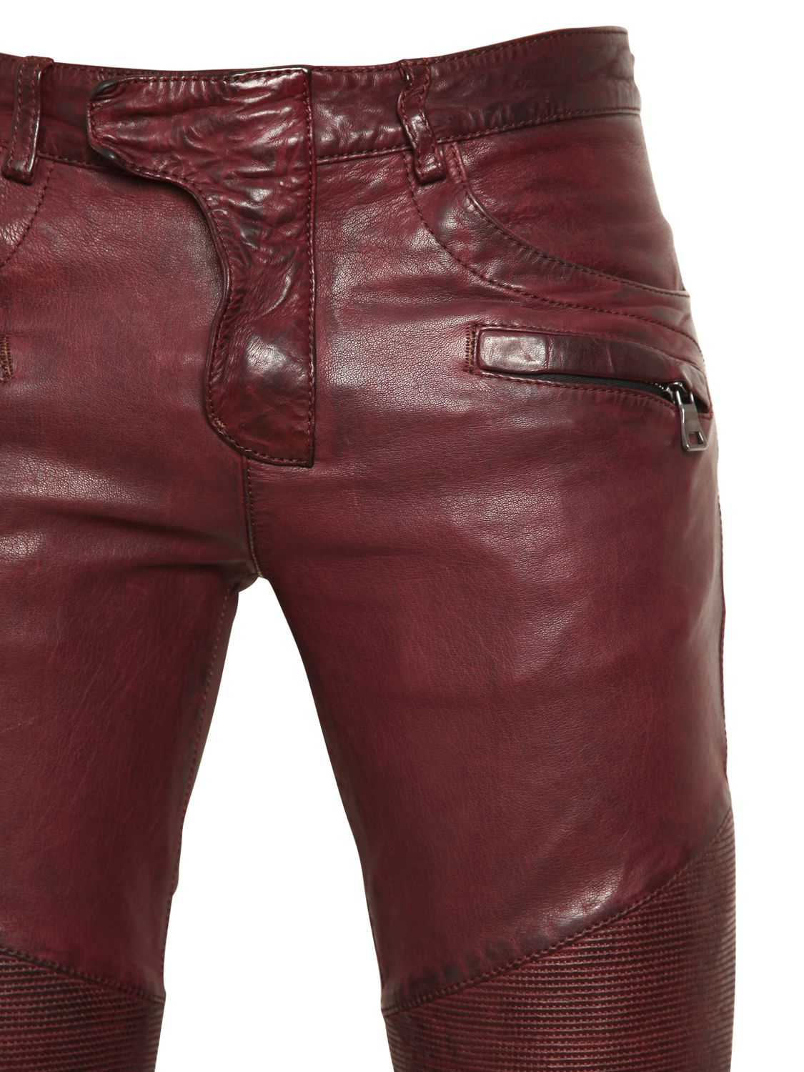 Balmain 18cm Leather Biker Trousers in Purple for Men (bordeaux) | Lyst