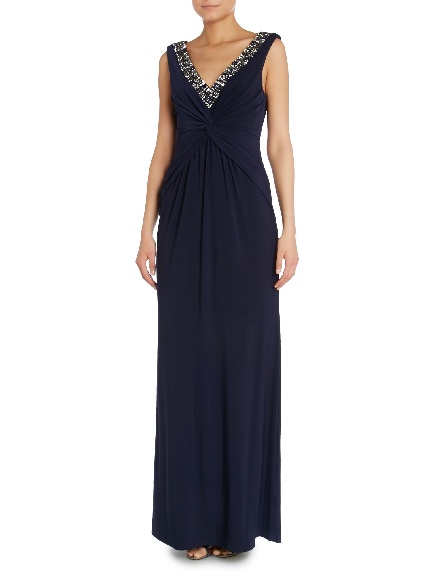 Vince Camuto | Blue V Neck Embellished Twist Dress | Lyst