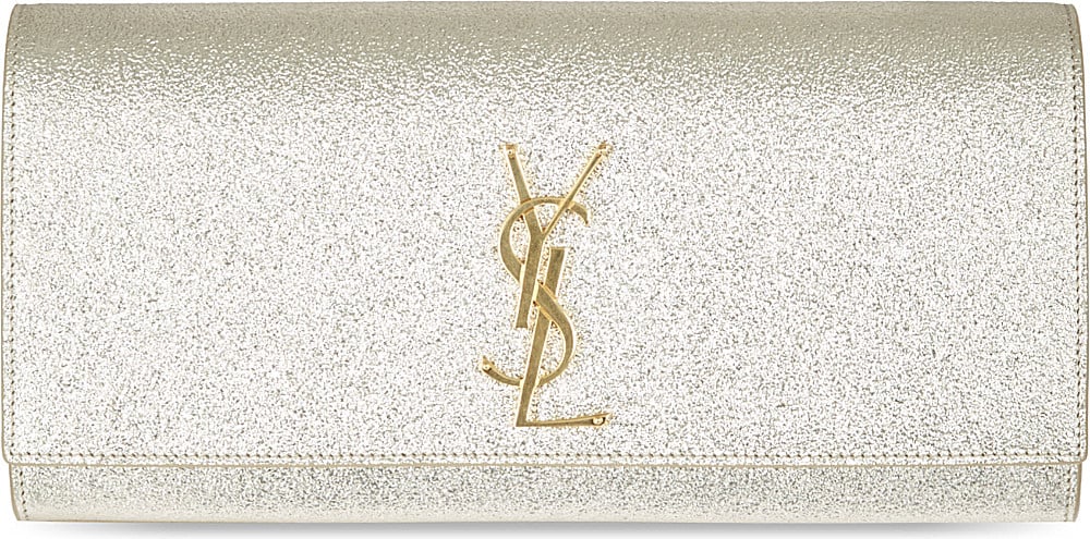 Saint laurent Metallic Monogram Clutch, Women\u0026#39;s, Gold in Silver ...