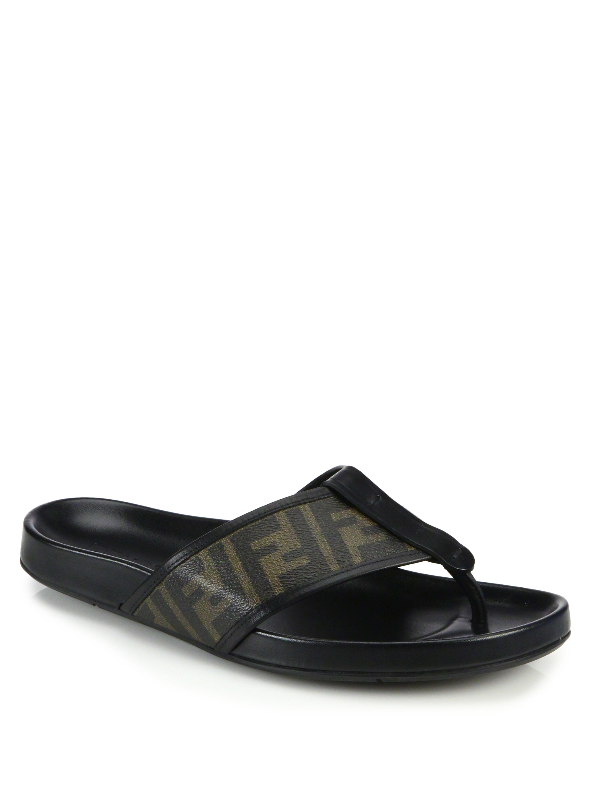Fendi Zucca Thong Sandals in Black for Men | Lyst