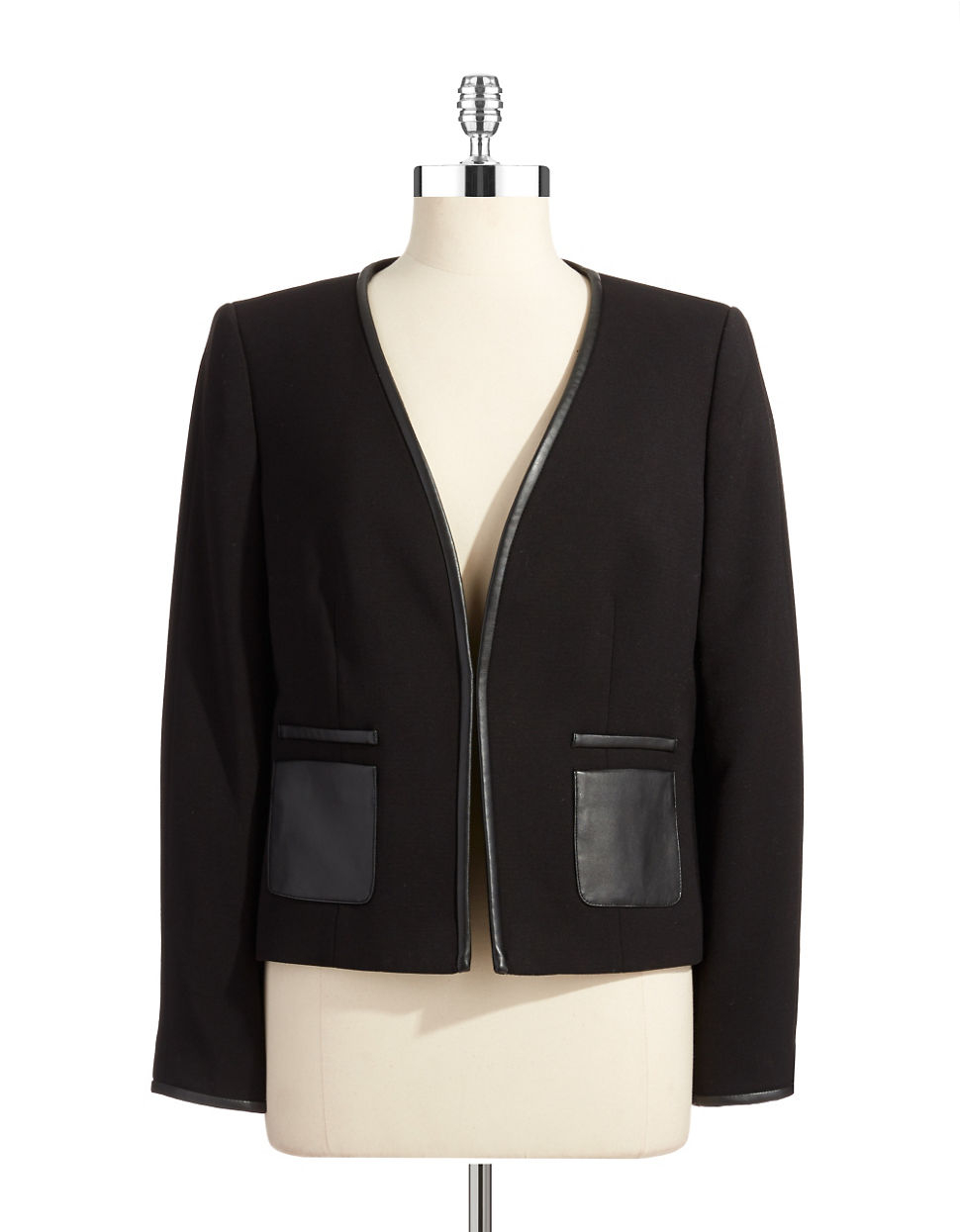 Tahari by arthur s. levine Faux Leather Accented Jacket in Black | Lyst