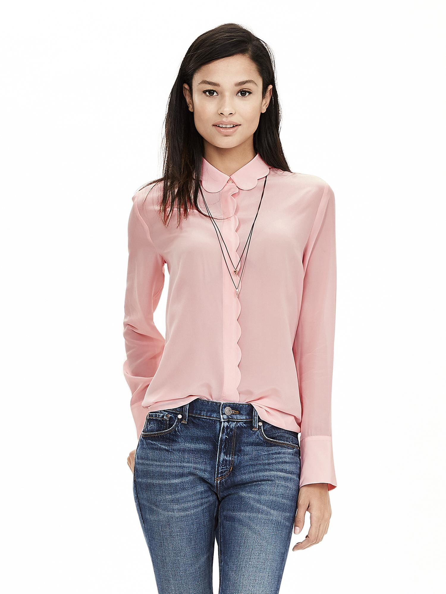 Lyst - Banana Republic Scalloped Pink Silk Blouse in Pink