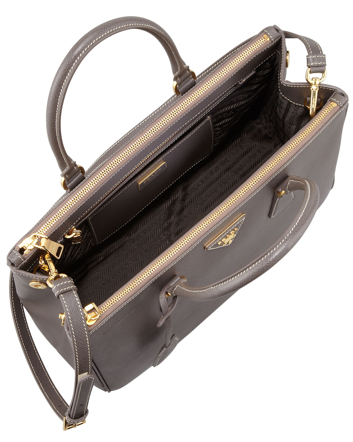 Lyst Prada Saffiano Double Zip Executive Tote Bag In Gray Gallery