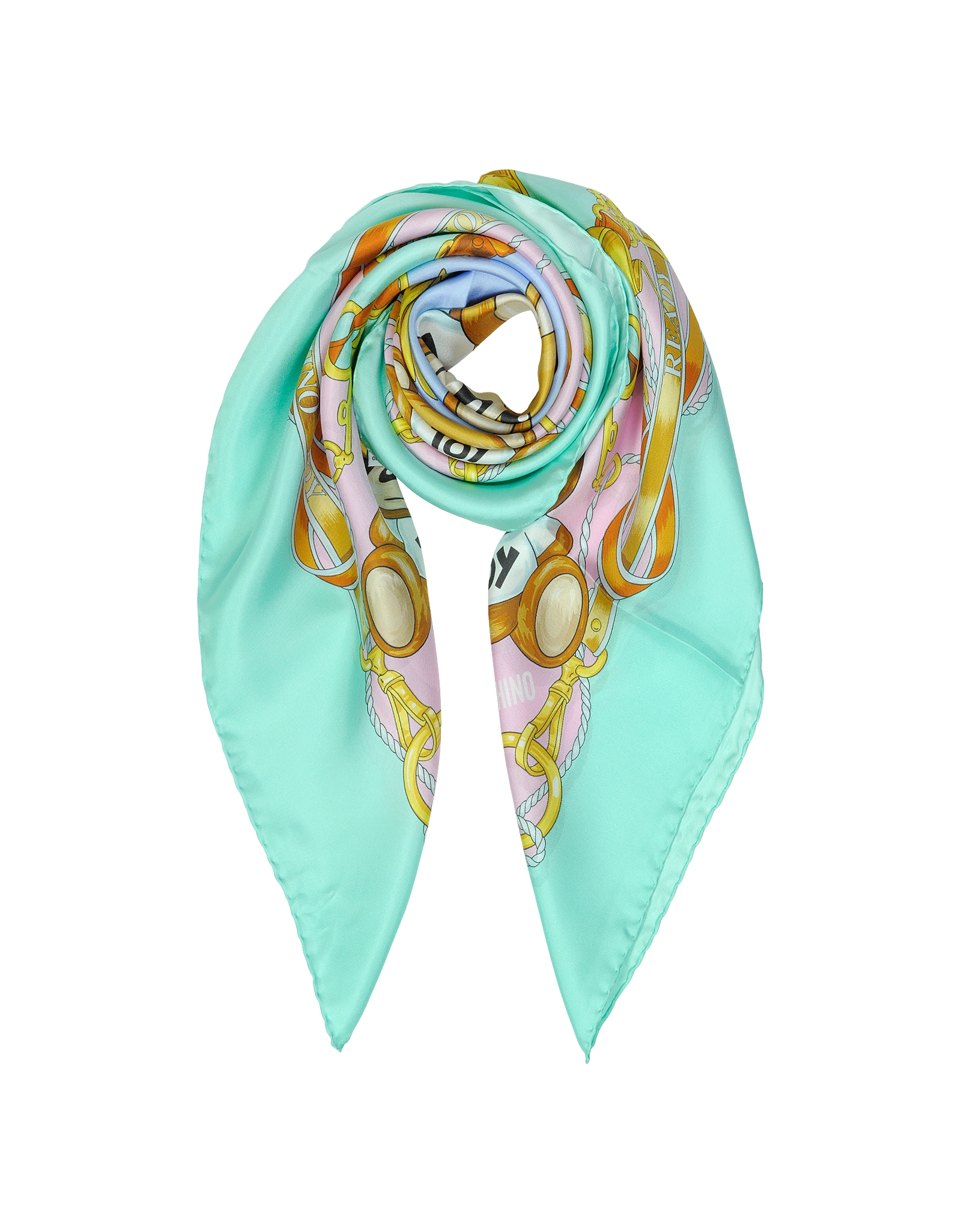 Lyst - Moschino Ready To Bear Twill Silk Square Scarf in Green
