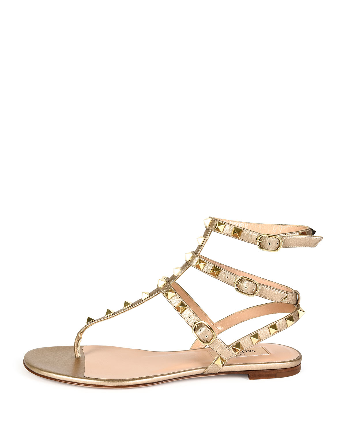  Valentino  Rockstud Leather Gladiator Sandals  in Natural Lyst