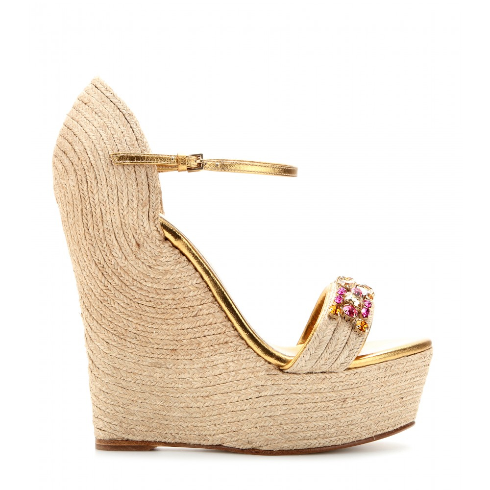 Gucci Carolina Embellished Espadrille Wedge Sandals in Metallic - Lyst