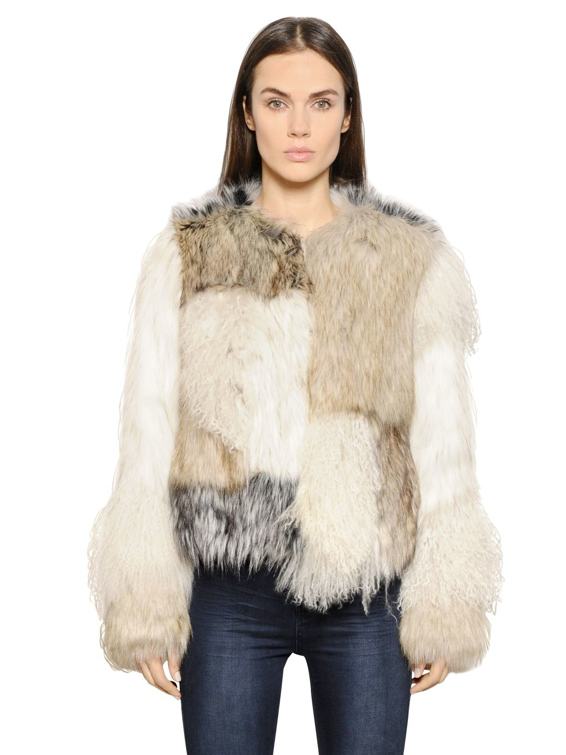 Lyst - Urbancode Patchwork Faux Fur Short Jacket in Gray