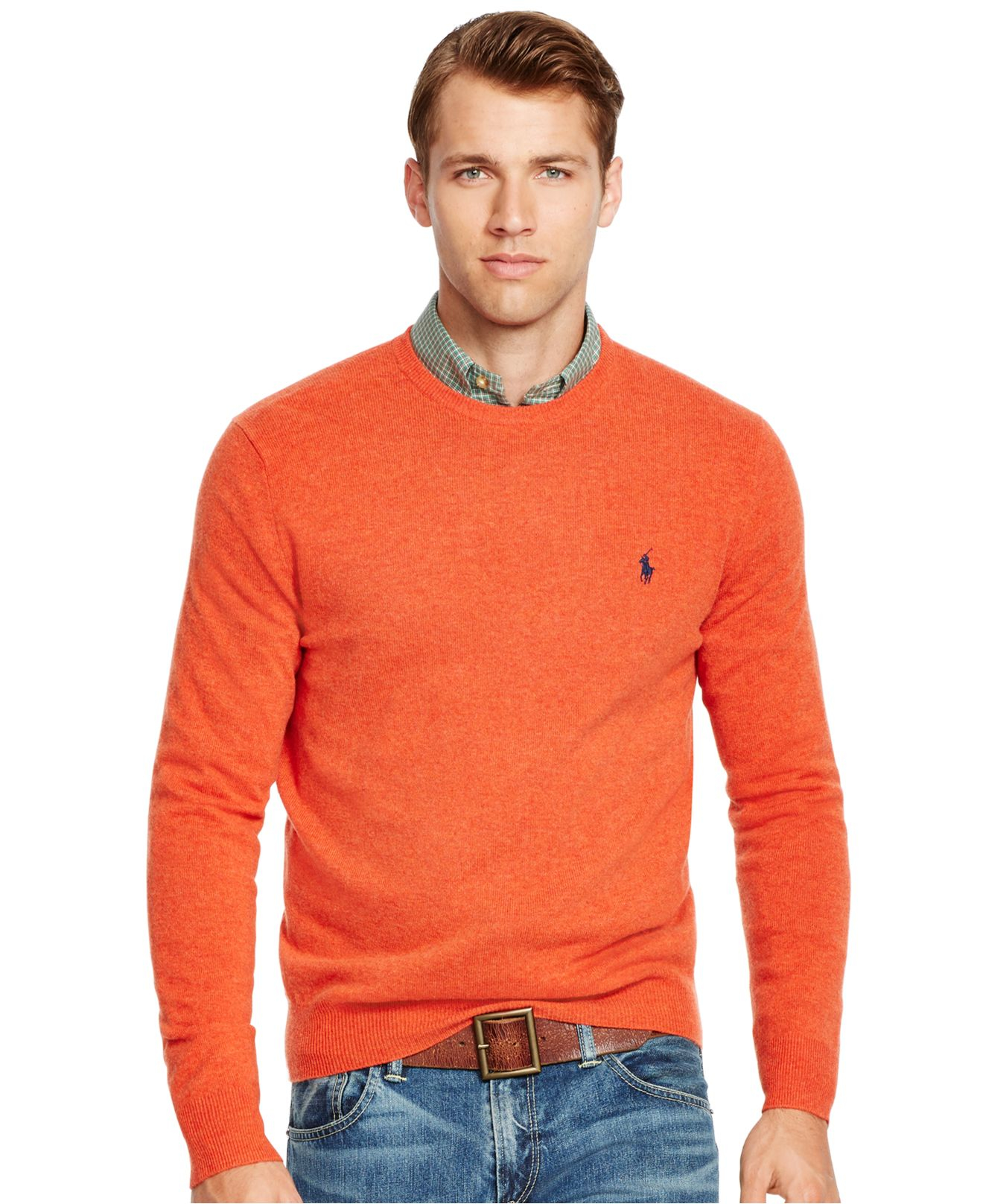 Lyst - Polo Ralph Lauren Merino Crew-neck Sweater in Orange for Men