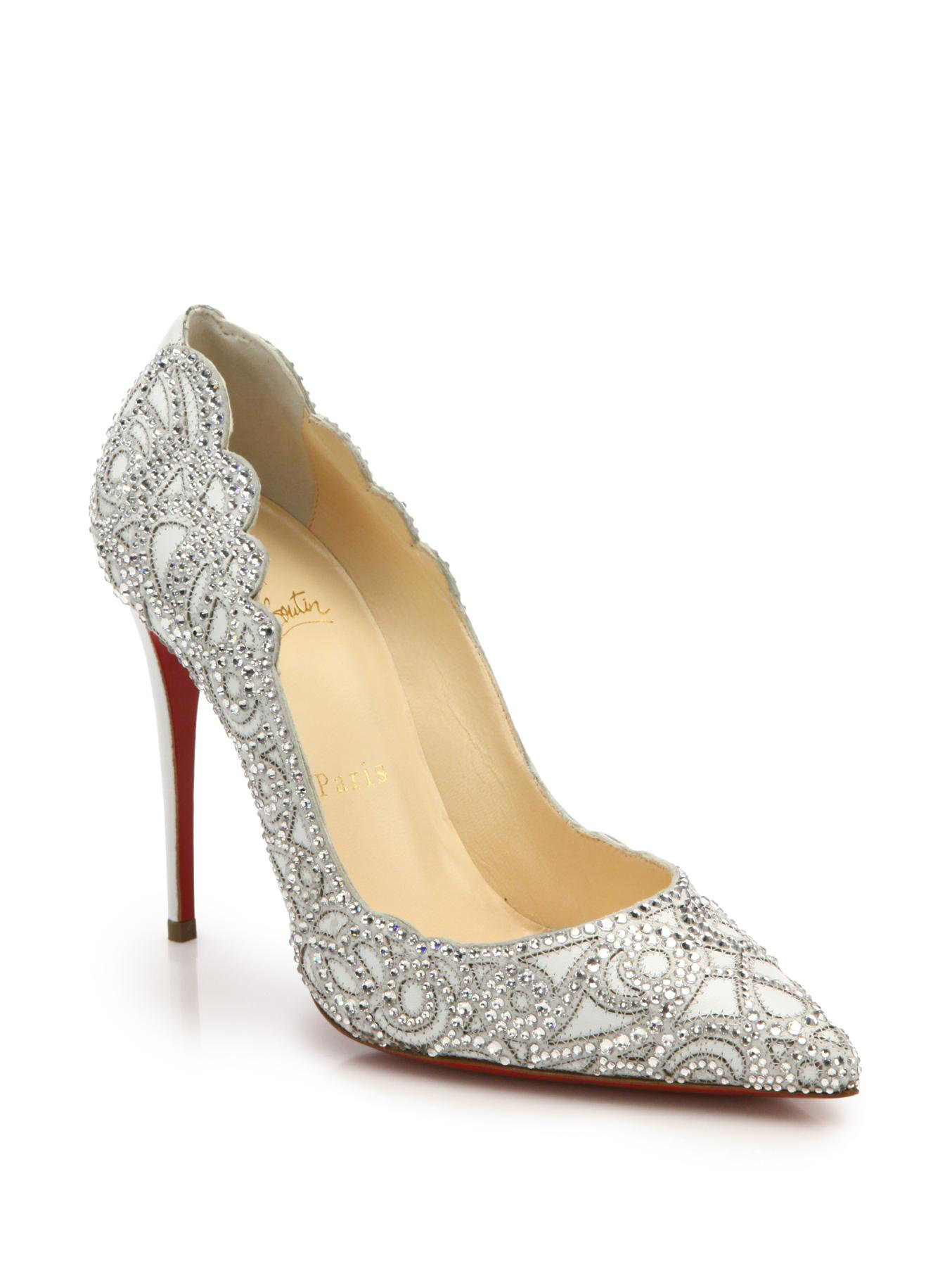 Christian louboutin Top Vague Crystal Leather Pumps in Silver ...  