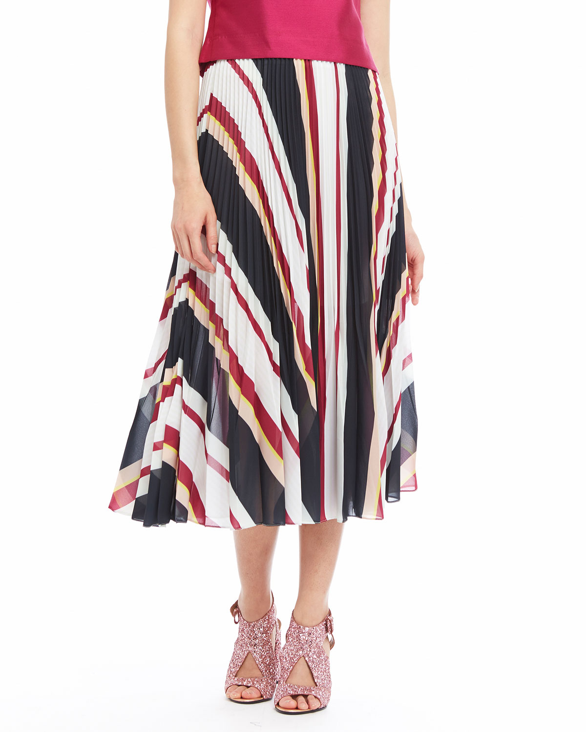 Raoul Striped Pleated Midi Skirt In Multicolor Multi Lyst
