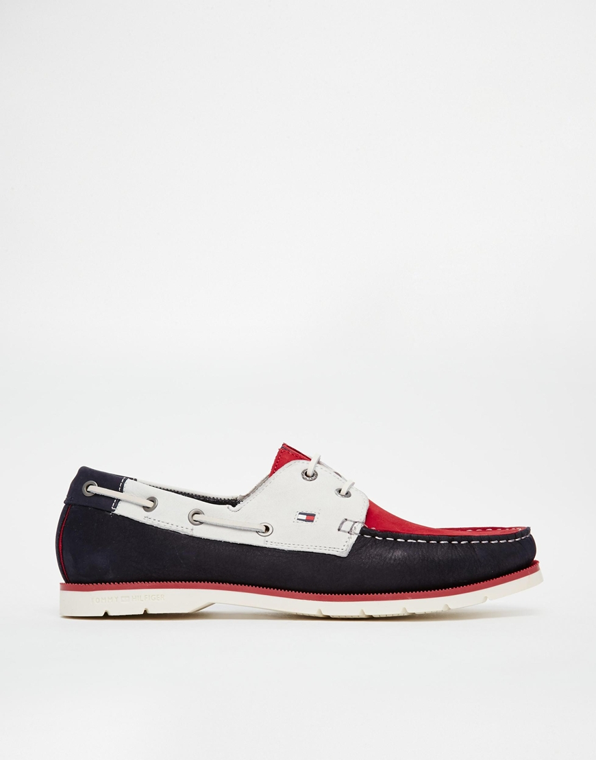 Tommy Hilfiger Nubuck Leather Boat Shoes in Red for Men Lyst