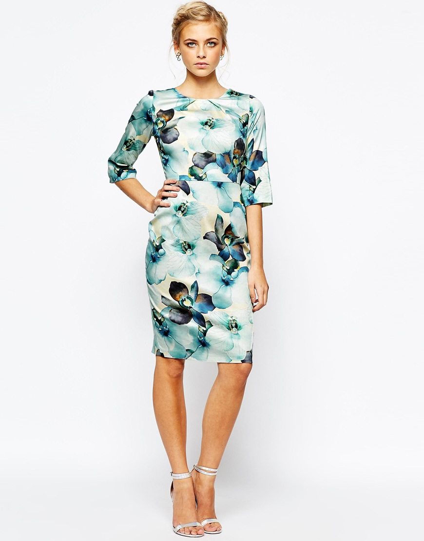 Closet Womens Floral Print Midi Dress With 3/4 Sleeve Overscale Floral - Dresses Closet Womens Floral Print Midi Dress With 3/4 Sleeve Overscale Floral - Dresses