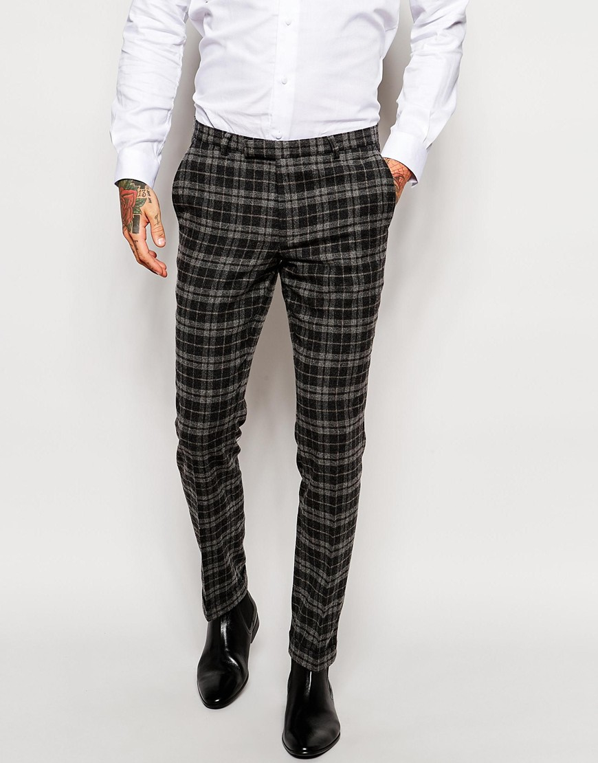 Lyst - Noose And Monkey Wool Check Suit Trousers In Skinny Fit in Black ...