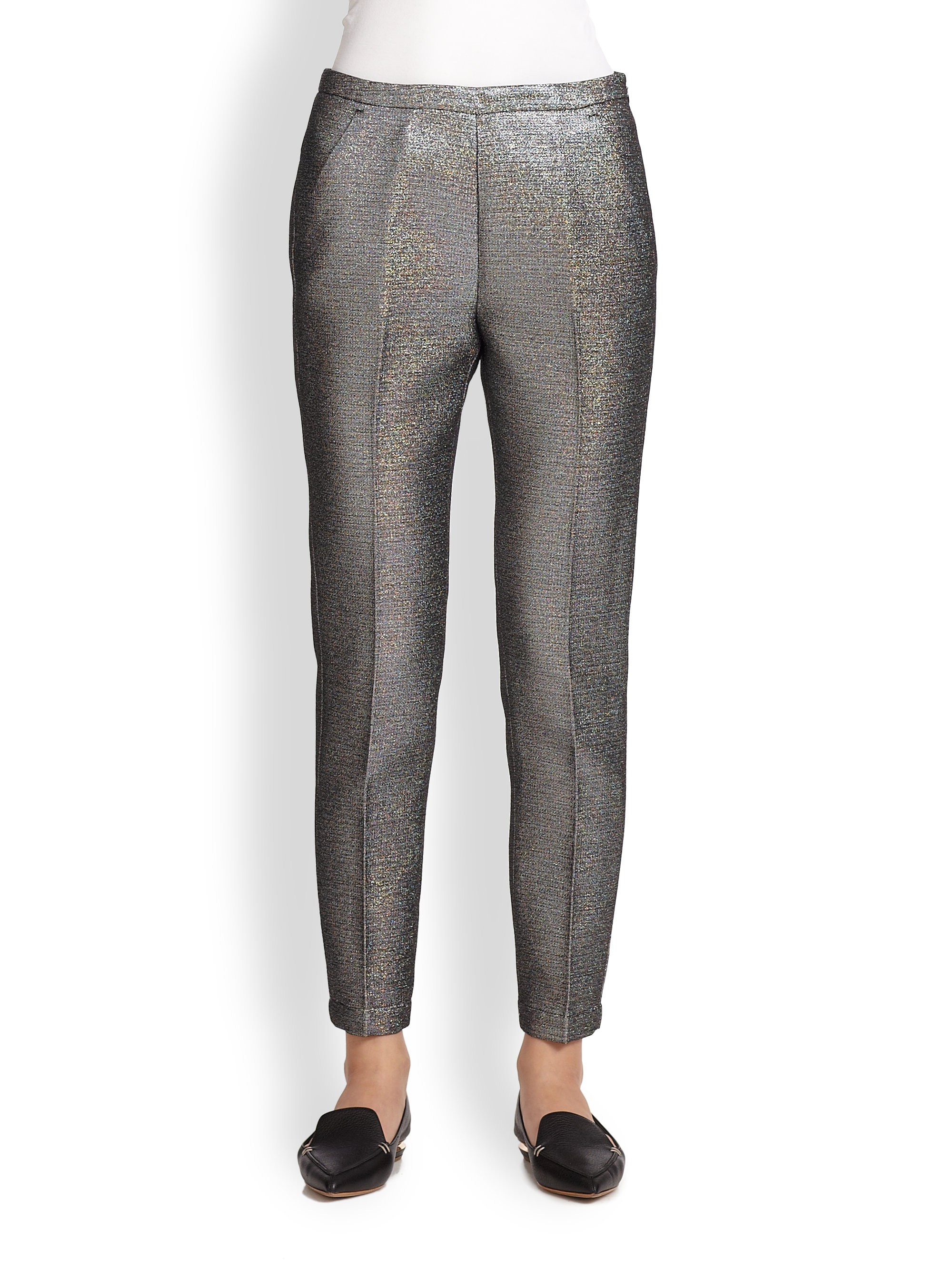 silver metallic pants womens