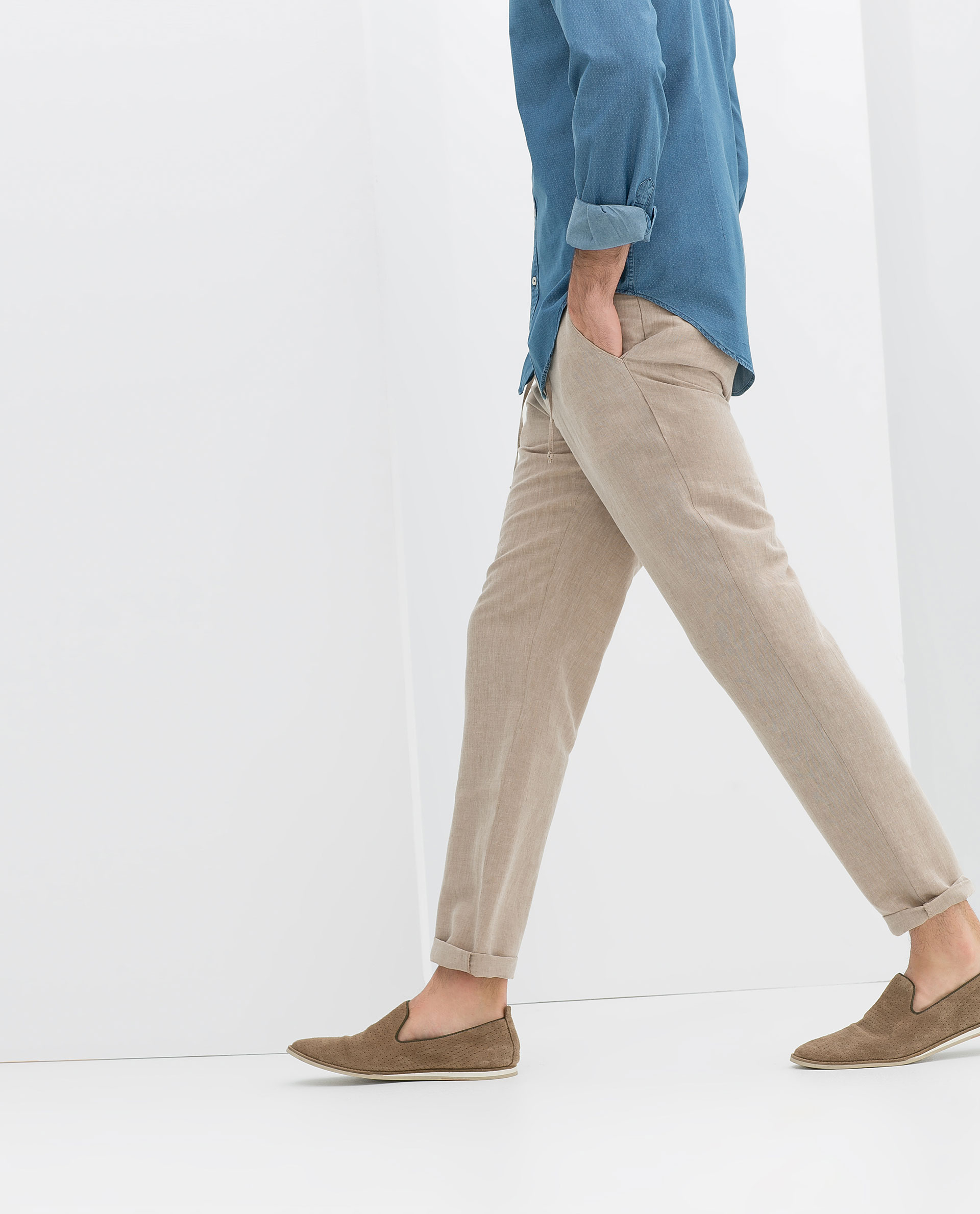 fitted linen trousers