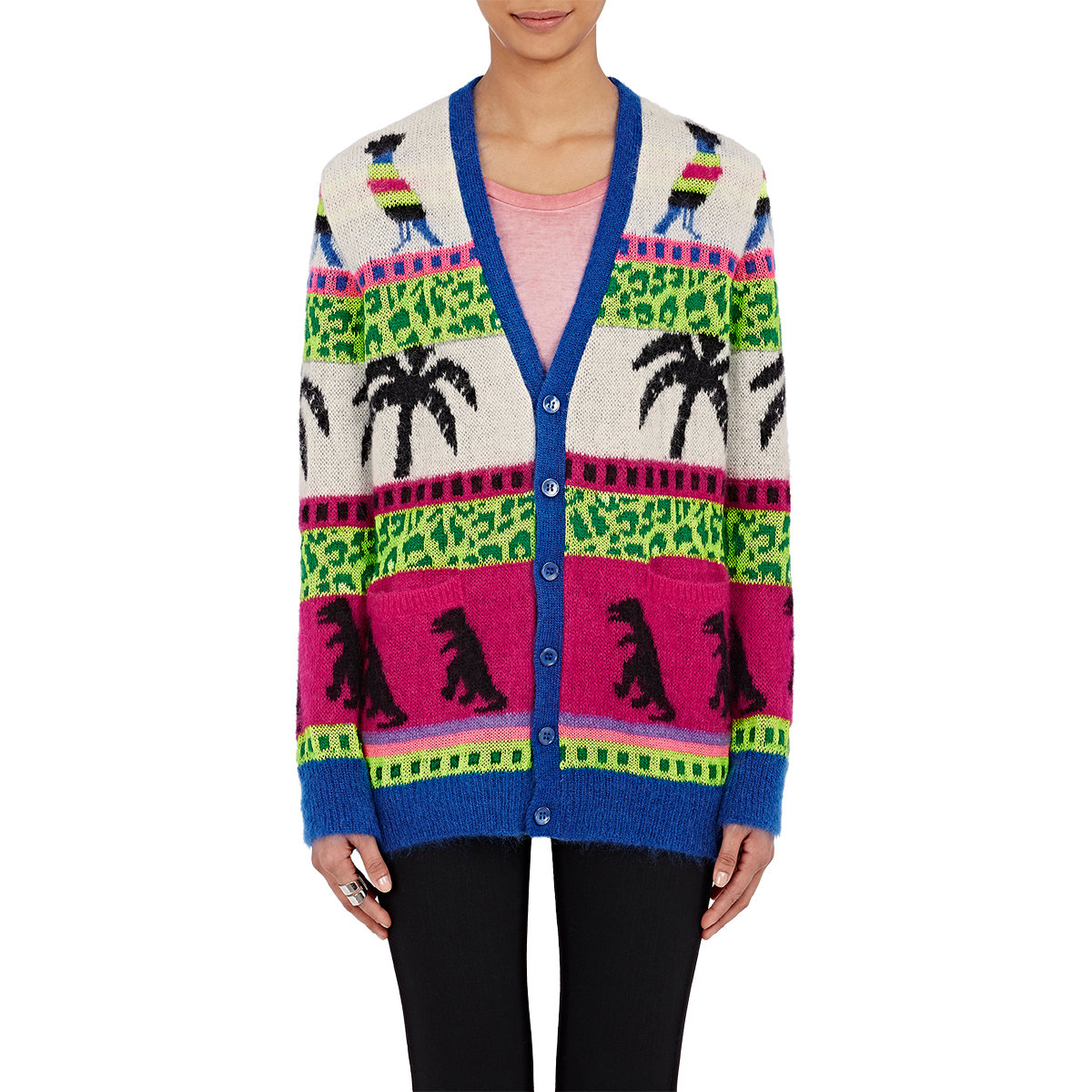 Lyst - Saint Laurent Jacquard Mohair Dinosaur Cardigan in Blue