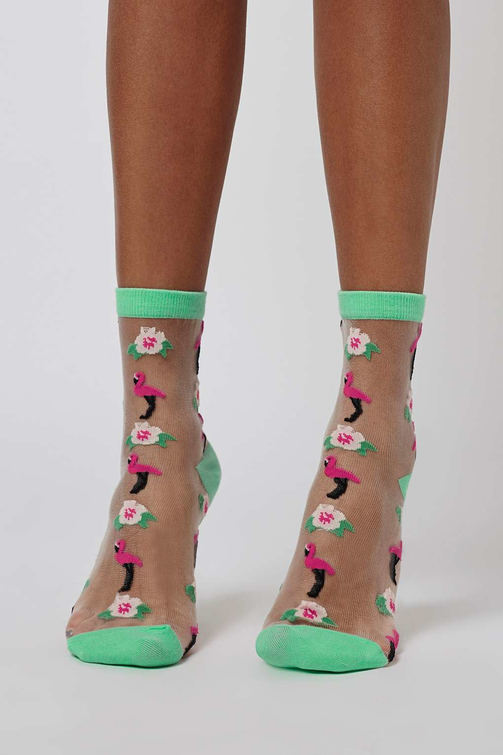 topshop sheer flamingo print socks in green lyst topshop sheer flamingo print socks in green lyst