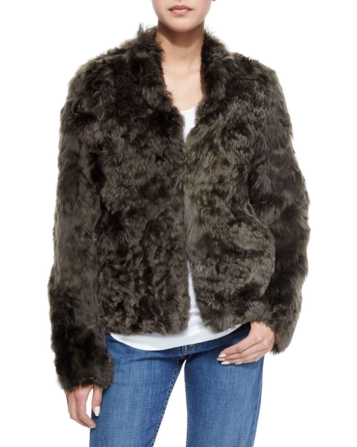 Helmut lang Silky Alpaca Fur Jacket in Green  Lyst