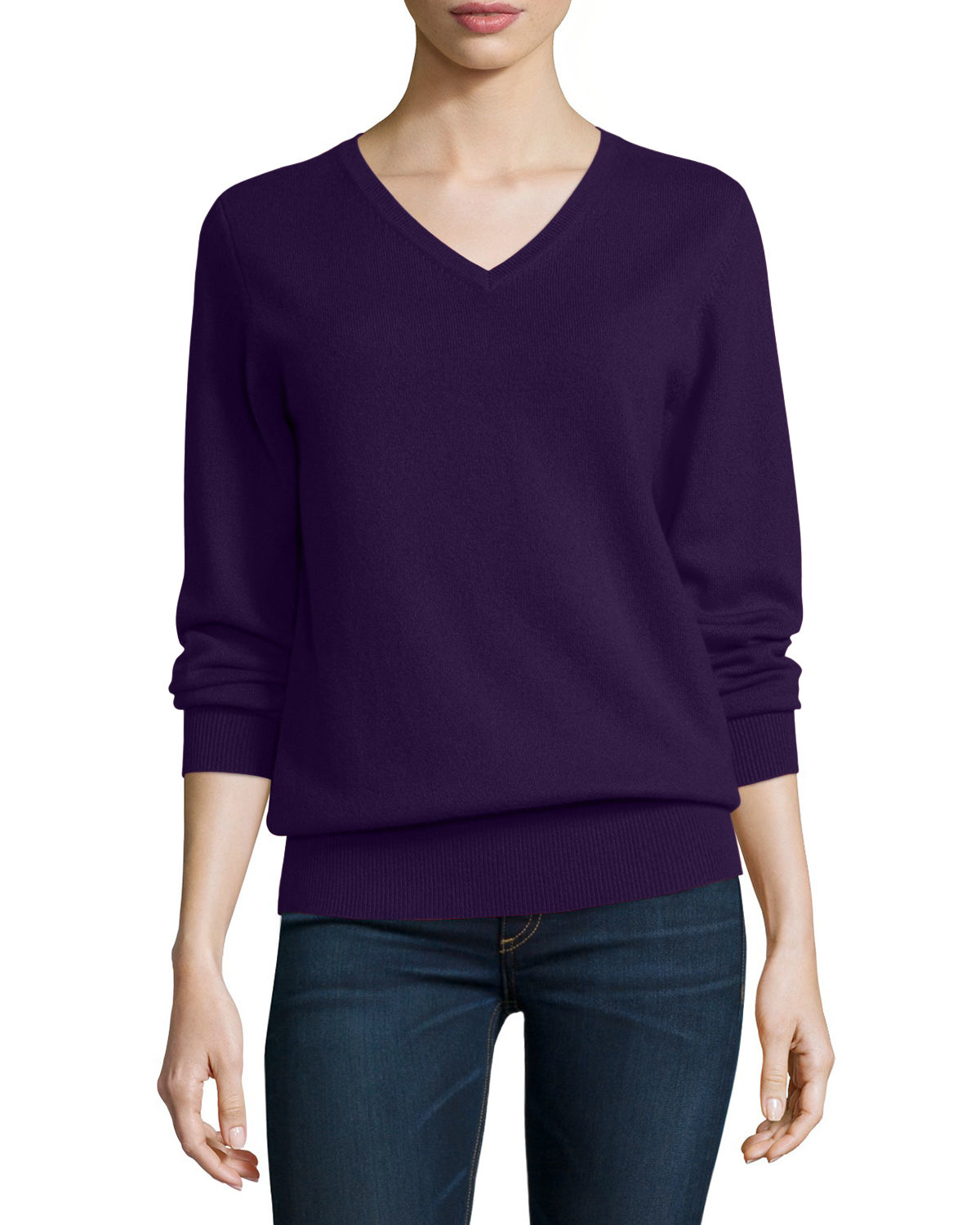 Neiman Marcus Cashmere Collection | Purple Long-sleeve V-neck Relaxed