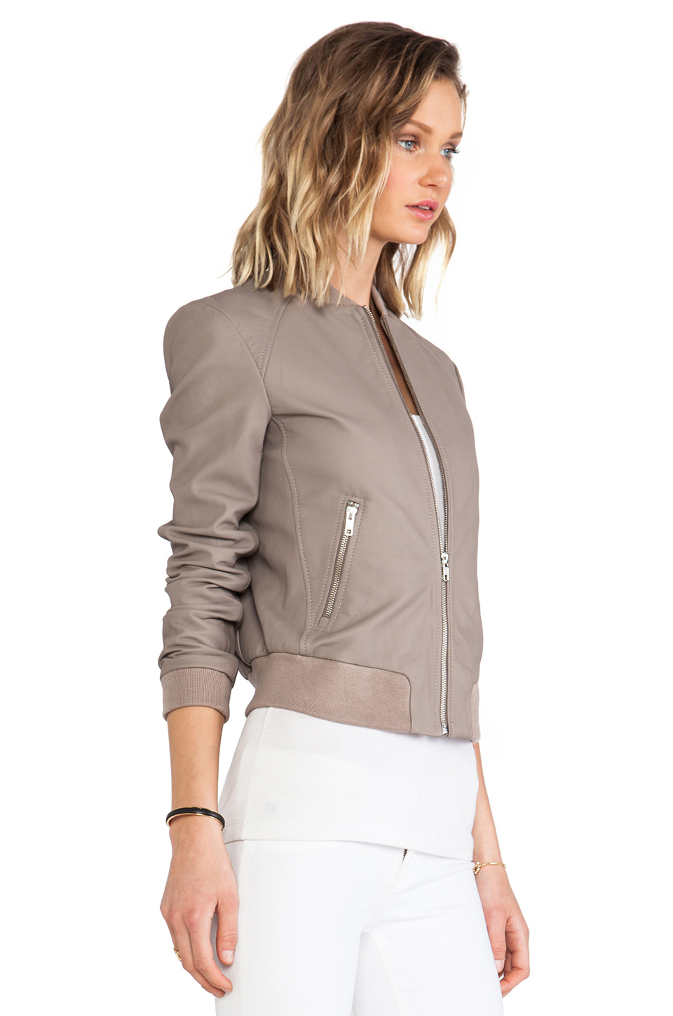 Lyst Soia Kyo Nyla Leather Er Jacket In Gray Gallery