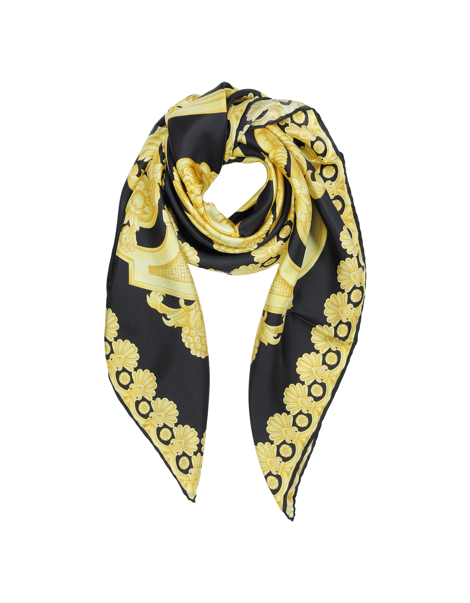 Versace Ornamental Baroque Print Silk Square Scarf in Yellow for Men ...