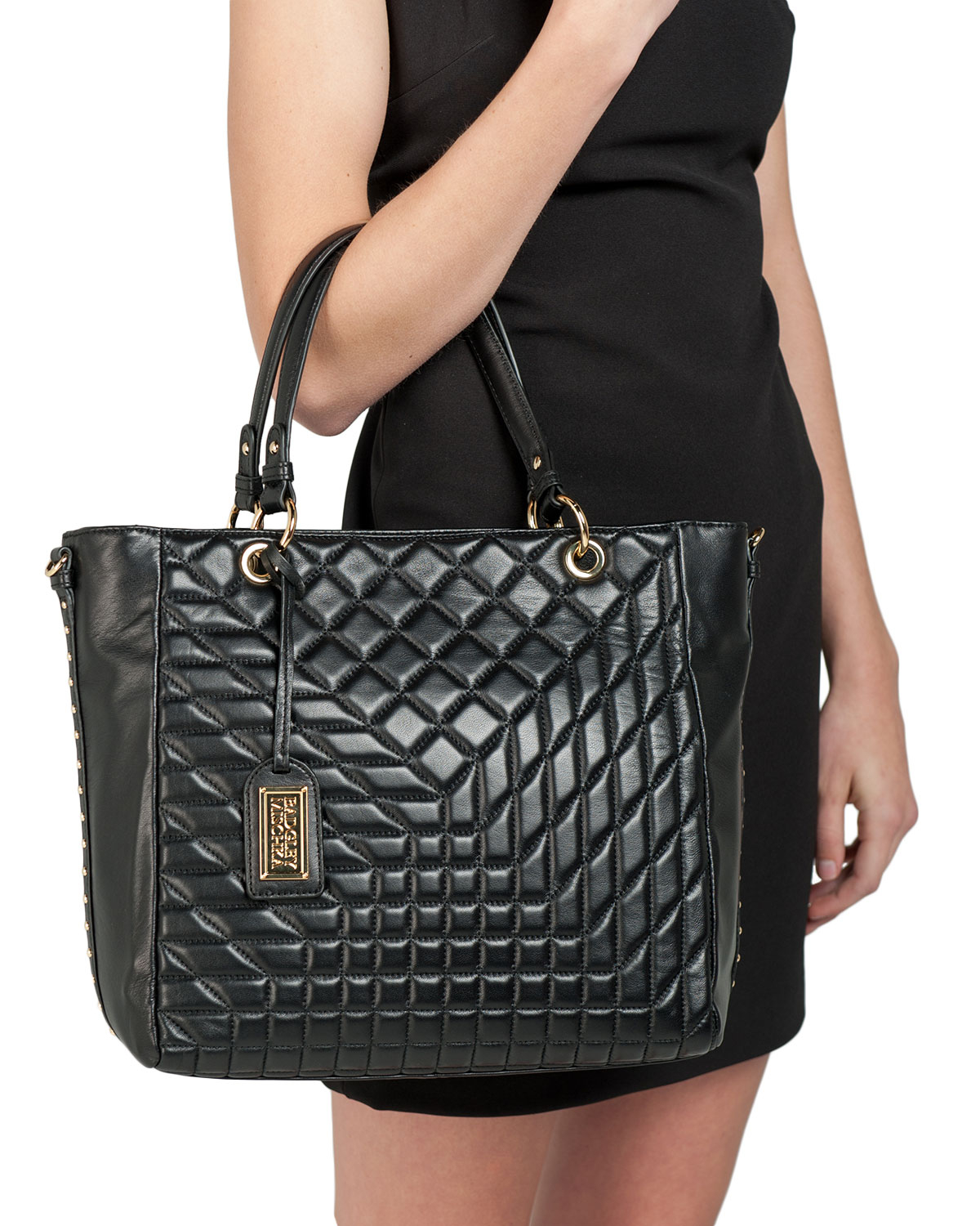 Badgley mischka Clarissa Quilted Leather Tote in Black | Lyst