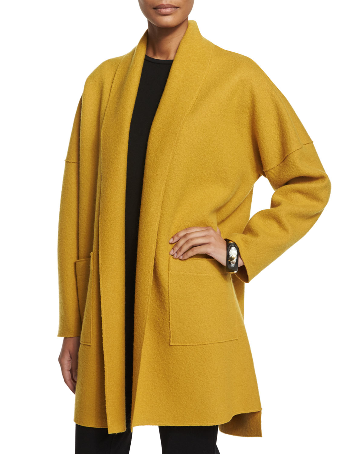 Lyst - Eileen fisher Boiled Wool Kimono Coat in Yellow