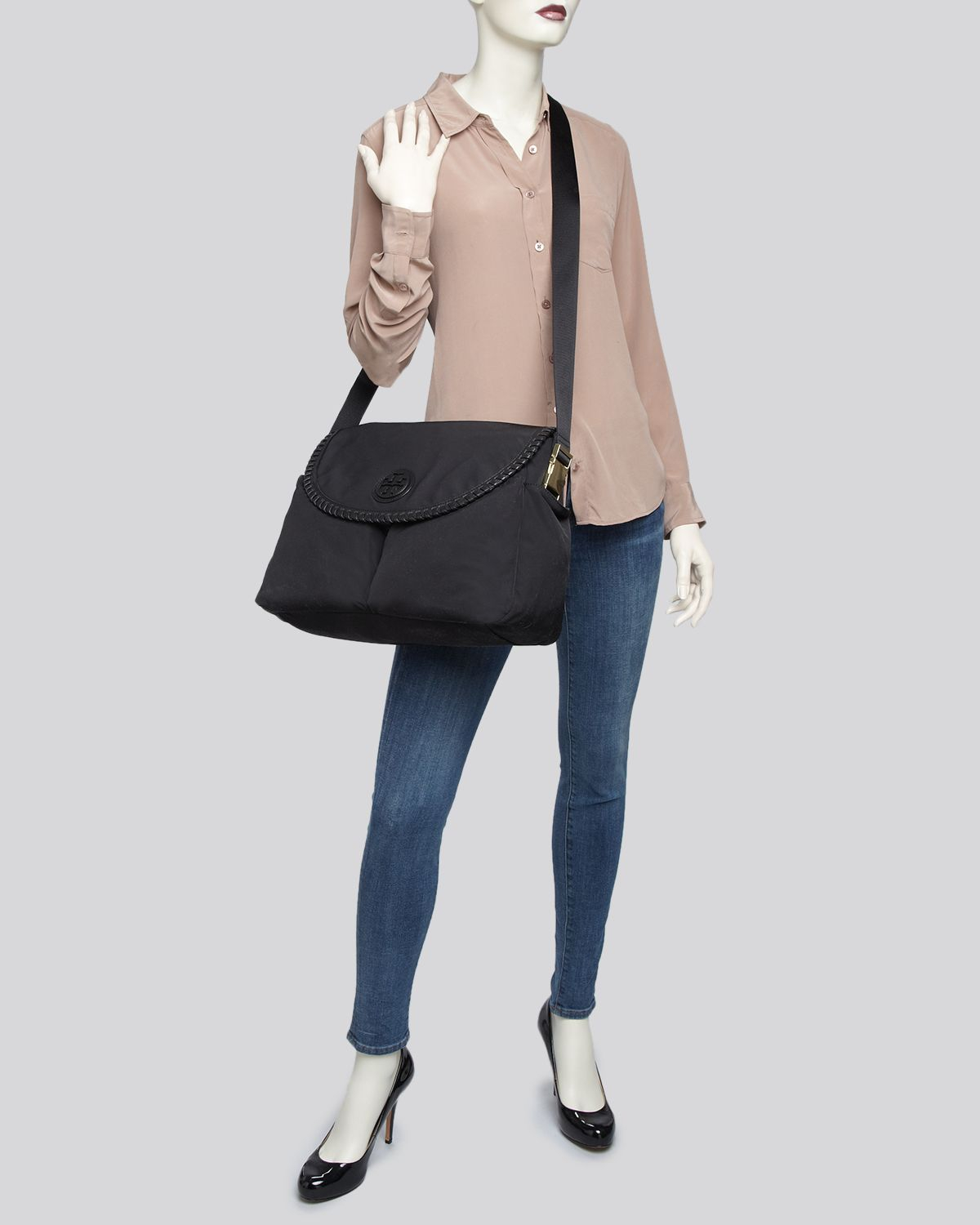 Lyst Tory Burch Diaper Bag Marion Nylon Messenger In Black Gallery