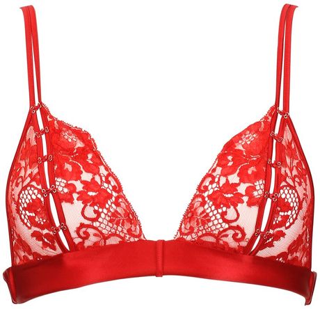 La Perla Lace Silk Satin Triangle Bra in Red | Lyst