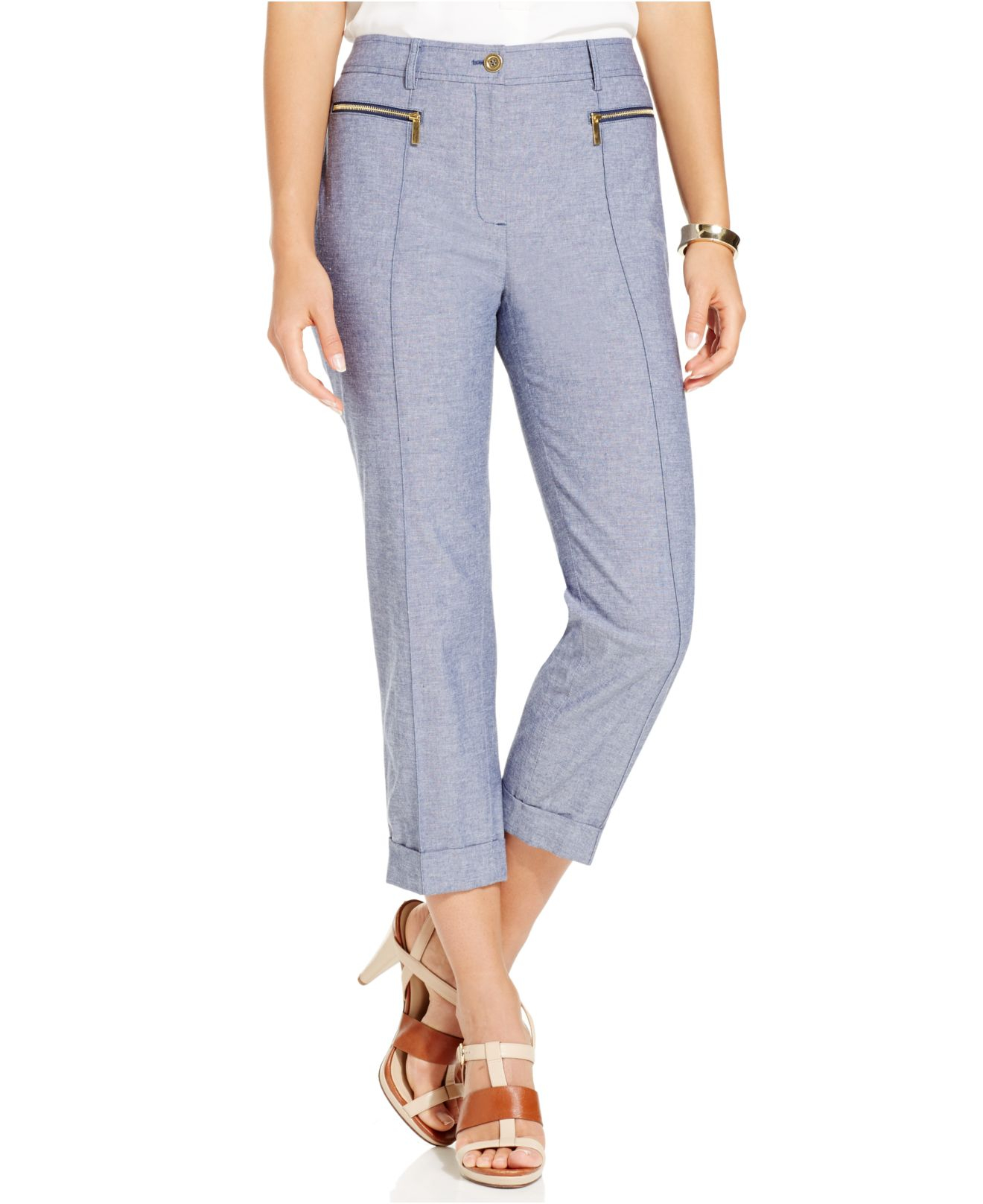 Jones New York Zip Pocket Cropped Straight Leg Pants In Blue Lyst