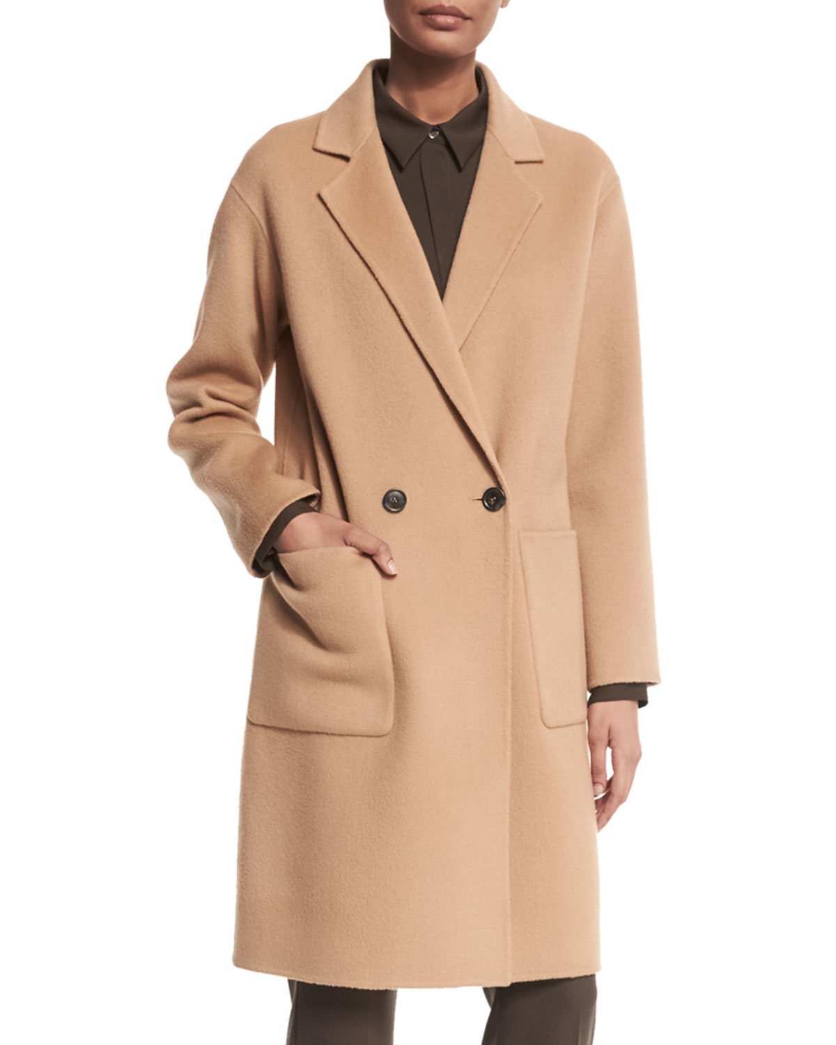 Theory Cerlita Double-face Wool/cashmere Coat in Natural | Lyst