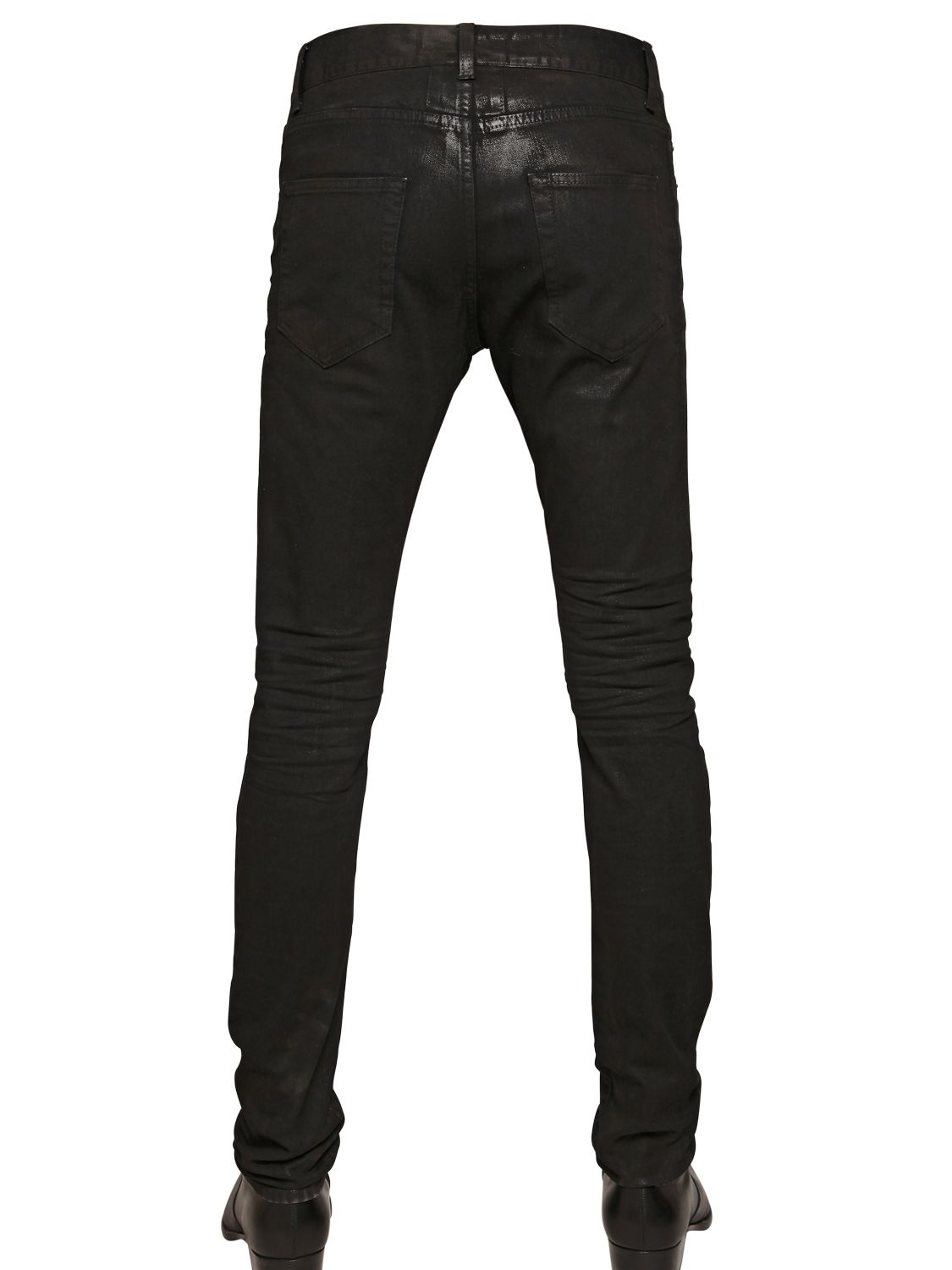 Lyst - Saint Laurent 15.5cm Wax Coated Stretch Denim Jeans in Black for Men