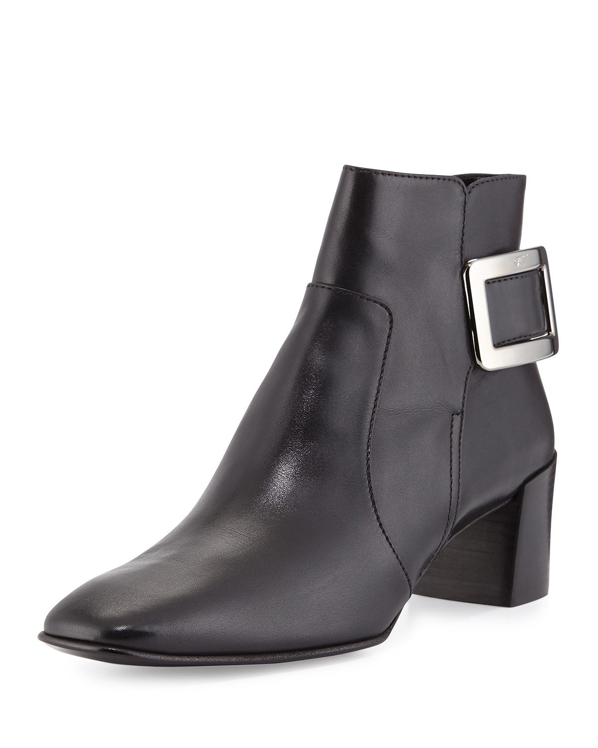 Roger vivier Polly Leather Side-buckle Ankle Boot in Black | Lyst