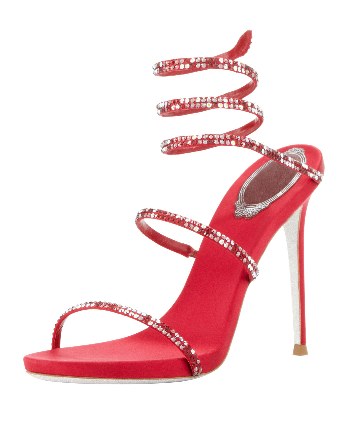 Lyst - Rene Caovilla Crystal Spiral Anklewrap Sandal Red in Red