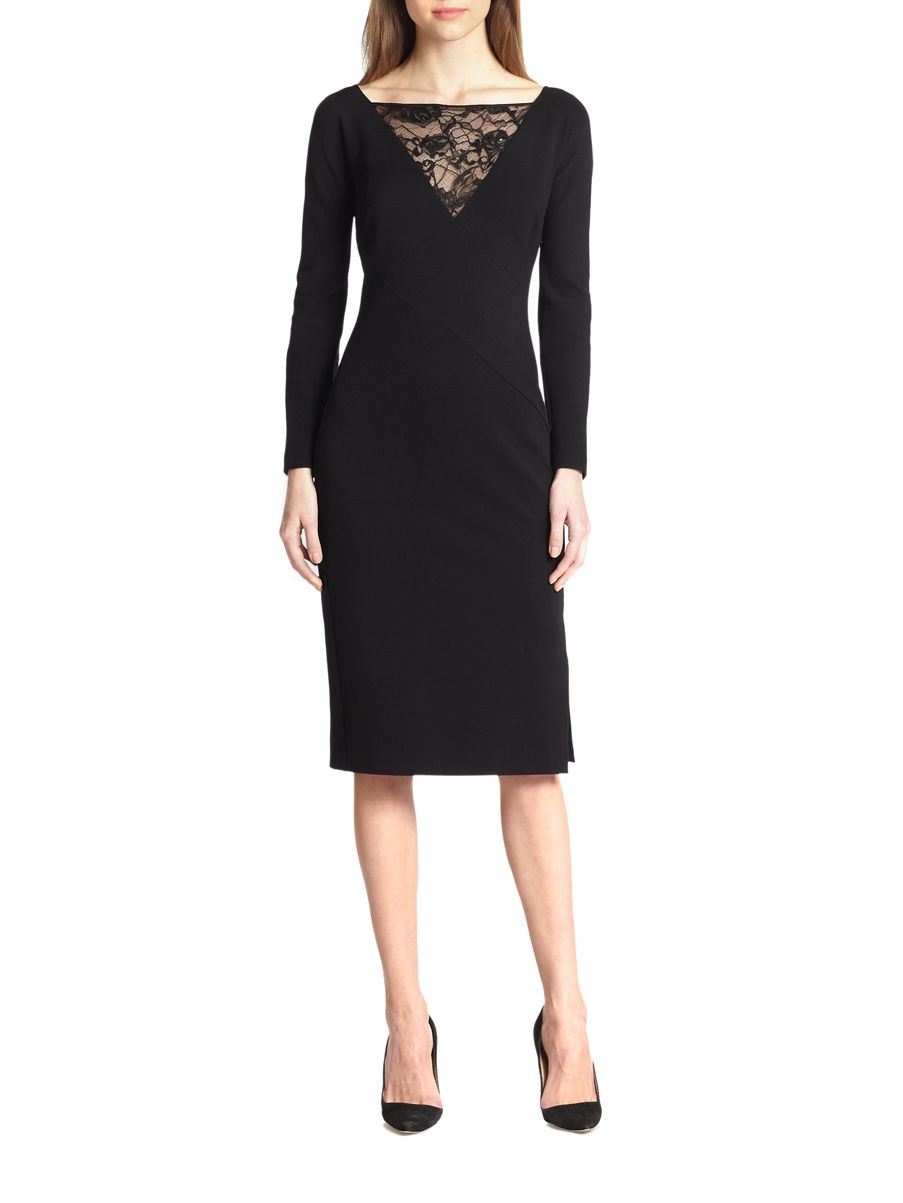 Emilio Pucci Lace Insert Dress in Black | Lyst