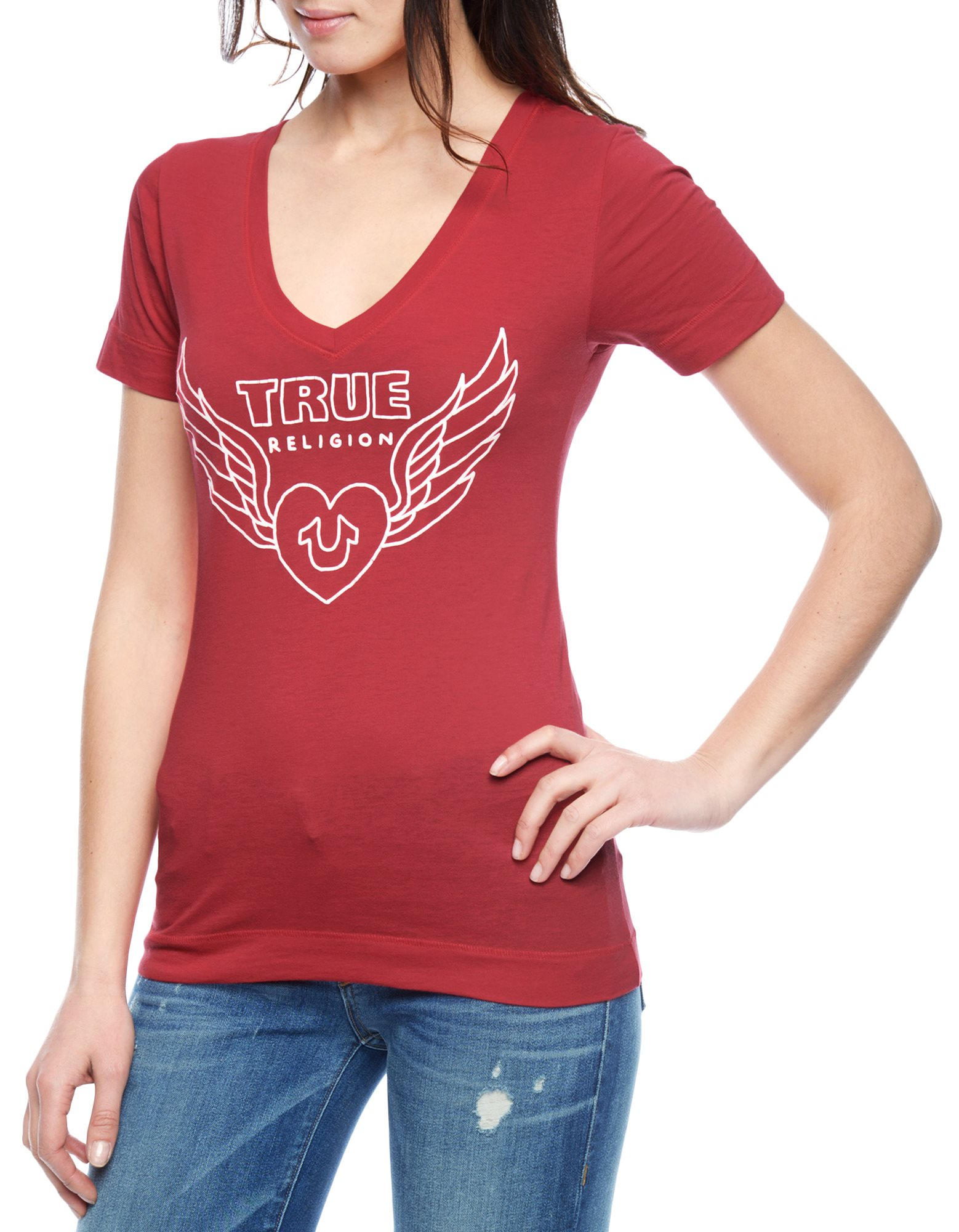 Lyst - True Religion Heart Slim Womens T-Shirt in Red