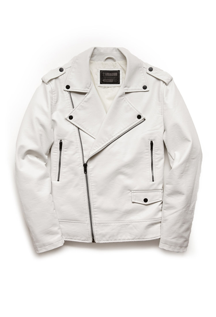 Lyst Forever 21 Faux Leather Moto Jacket in White for Men