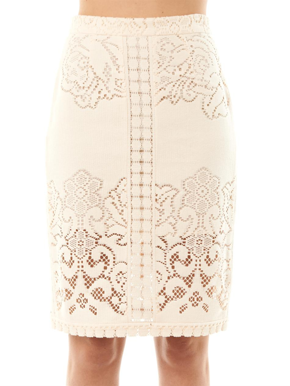 Lyst - Sea Eyelet Lace Pencil Skirt in Natural