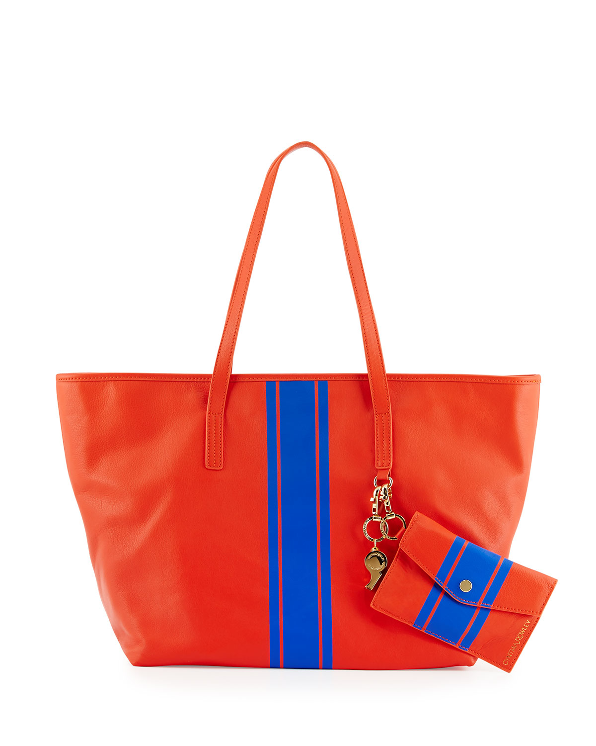 Cynthia rowley Hayden Striped Leather Tote Bag in Orange | Lyst