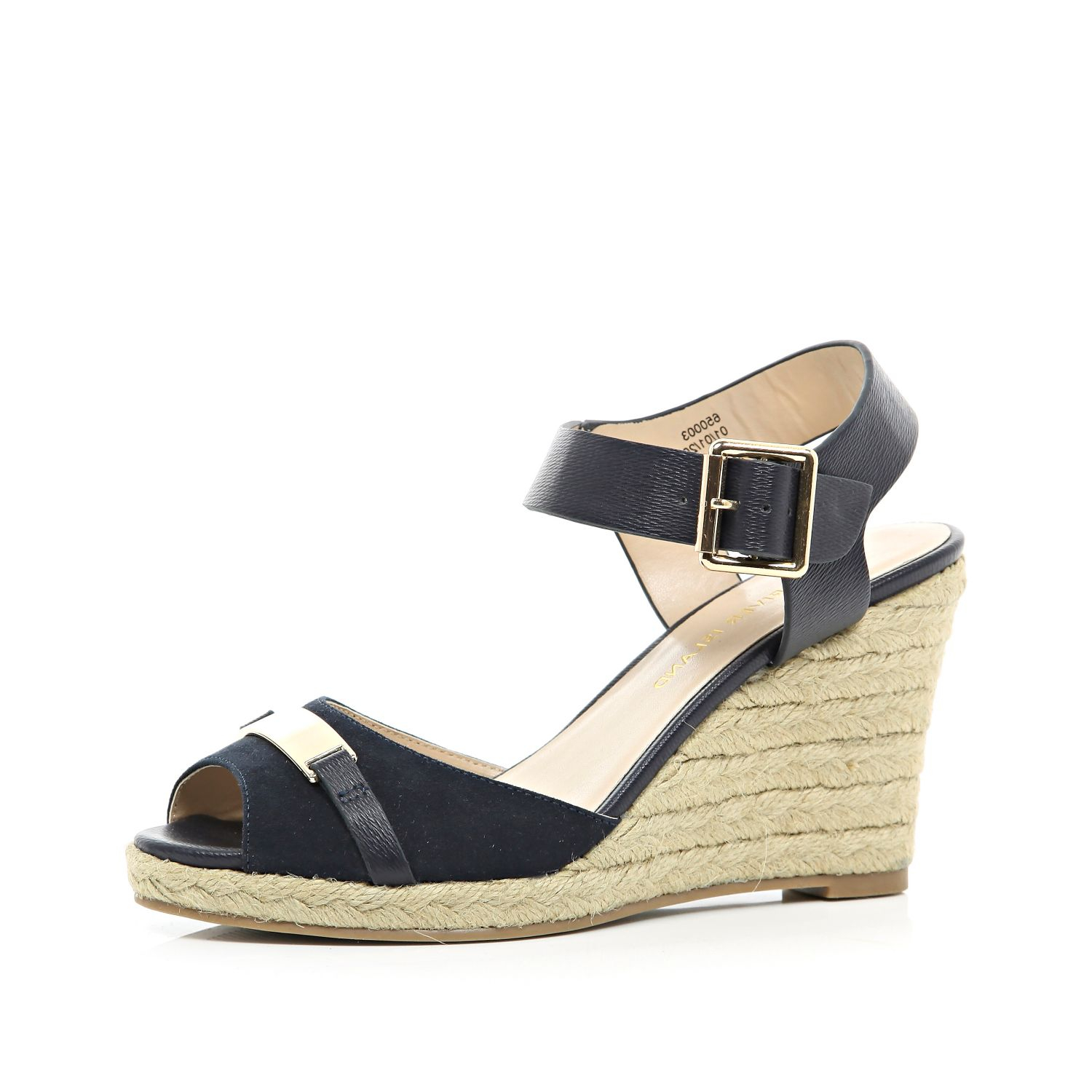 River Island Navy Two-Part Raffia Wedges in Blue (navy) | Lyst