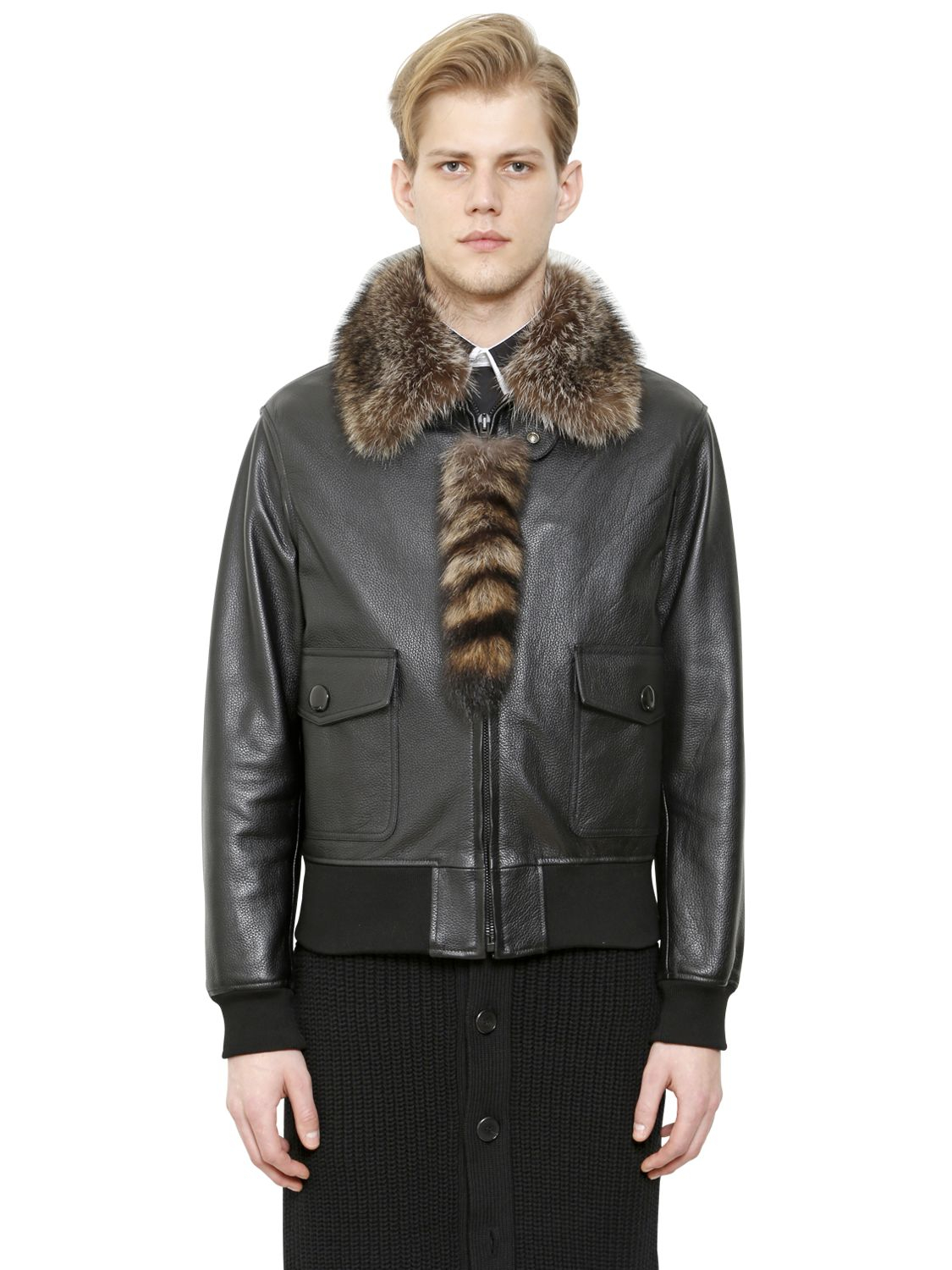 Lyst Givenchy Raccoon Fur & Leather Aviator Jacket in Black for Men