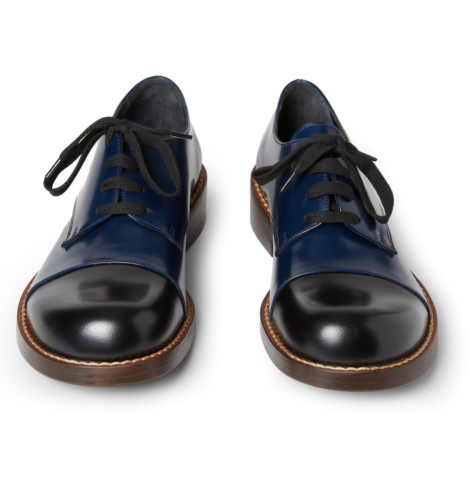 Lyst - Marni Two-Tone Polished-Leather Derby Shoes in Blue for Men