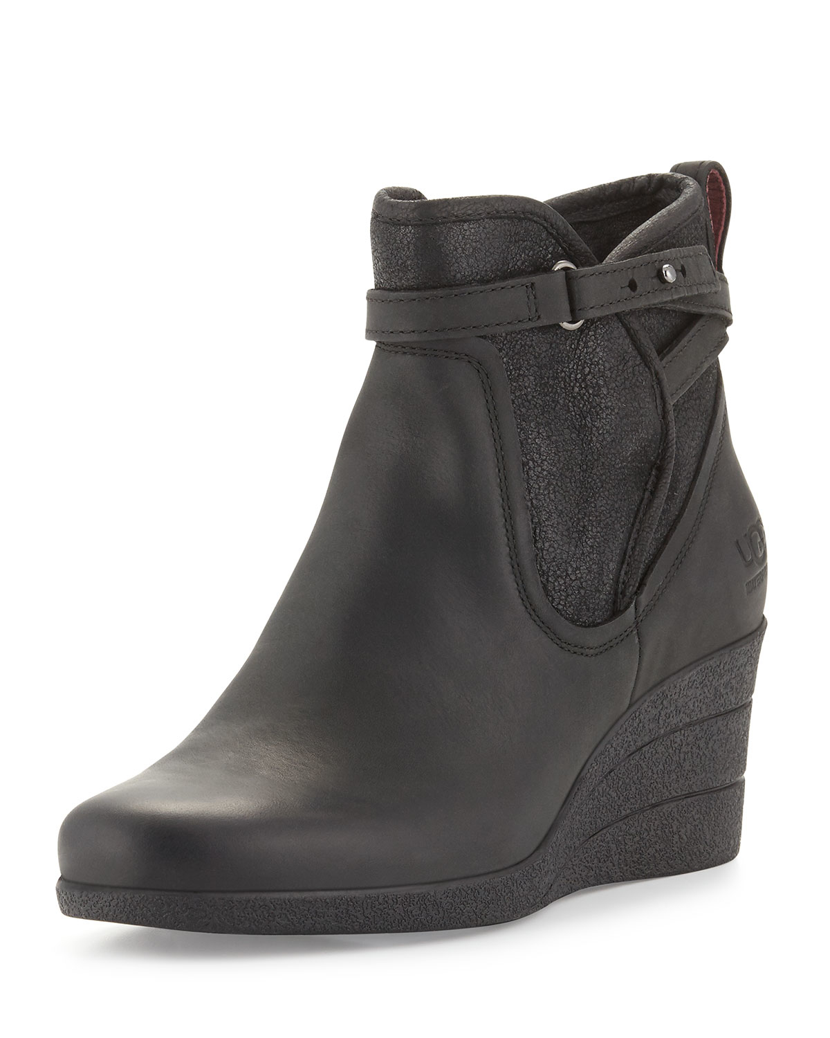 Lyst - Ugg Emalie Leather Wedge Boots in Black