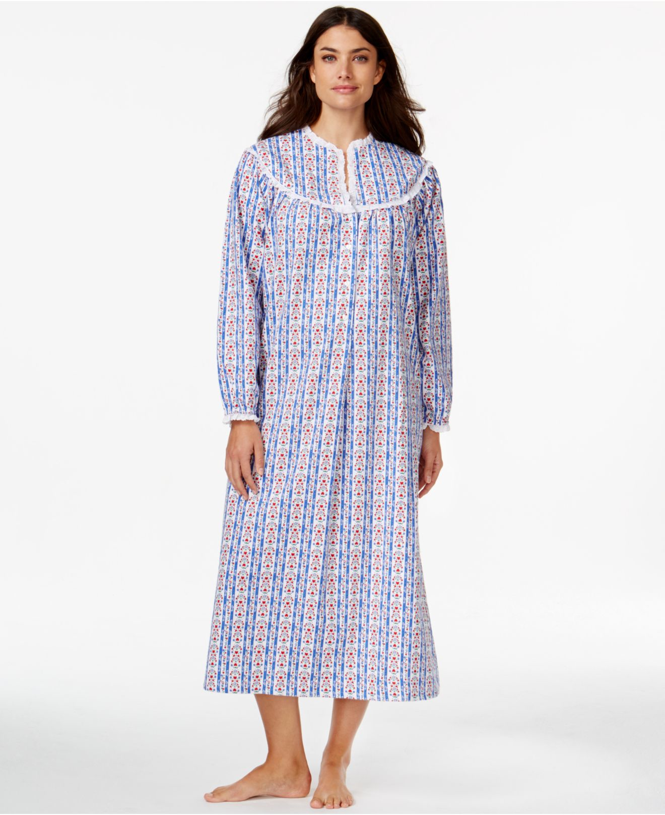 Lanz of salzburg Flannel Henley Nightgown in Blue | Lyst